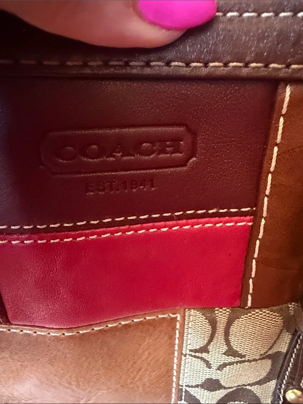 Coach Patchwork Tote in Brown, Pink, Gold, Tan & Cream - Picture 6 of 8